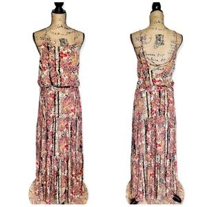 FREE PEOPLE DRESS MAXI MULTICOLOR ORANGE FLORAL BACKLESS TIERED RAYON MEDIUM M